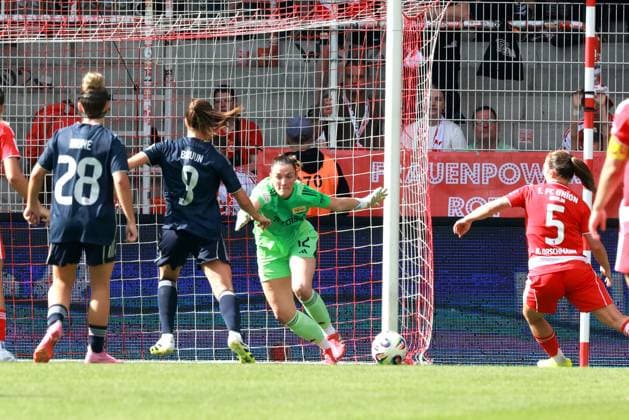 DEU, 2.BL, Frauen, 1.FC Union vs. Real Madrid, 17.08.2025, Stadion Alte Foersterei, Berlin, DEU, 2.BL, Frauen, 1.FC Union vs. Real Madrid, im Bild: MELANIE WAGNER (1.FC Union Berlin 12) DFL - regulations prohibit any use of Photographs as image sequences and or quasi-video