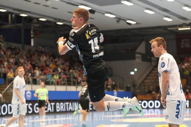17.08.2025, xgox, Handball - Wartburg Cup ThSV Eisenach - TBV Lemgo-Lippe emspor, v.l. Vincent Buechner (Büchner, Eisenach, 74) wirft Tor, Torschuetze, erzielt Tor, Treffer, scores the goal Eisenach