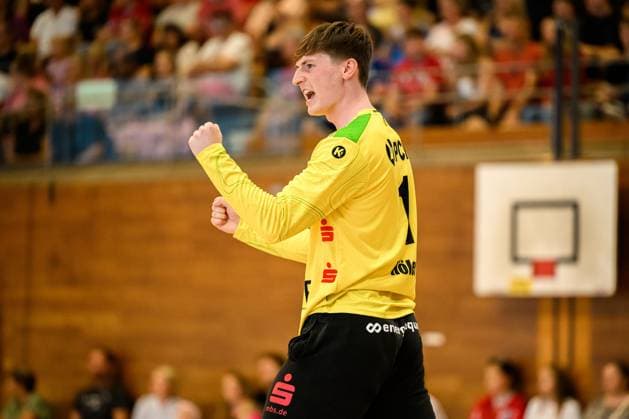 Bietigheim: HBL - 25 26 - DHB-Pokal - SG BBM Bietigheim - VfL Potsdam Torhueter Frederik Höler Hoeler (Potsdam) Bietigheim-Bissingen Halle am Viadukt Baden-Württemberg Deutschland