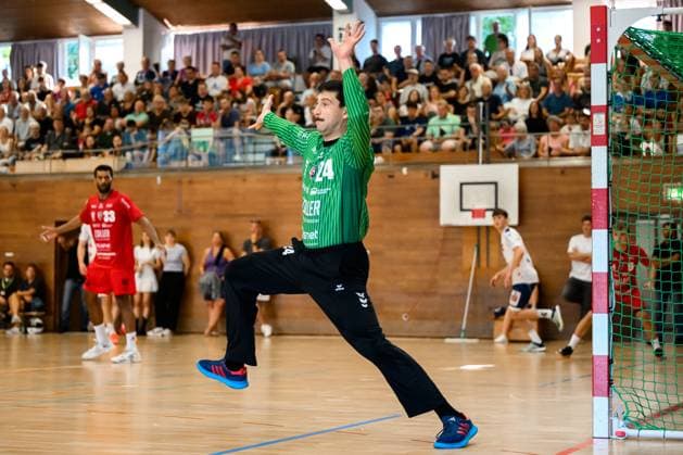 Bietigheim: HBL - 25 26 - DHB-Pokal - SG BBM Bietigheim - VfL Potsdam Torhueter Martin Tomovski (Bietigheim) Bietigheim-Bissingen Halle am Viadukt Baden-Württemberg Deutschland