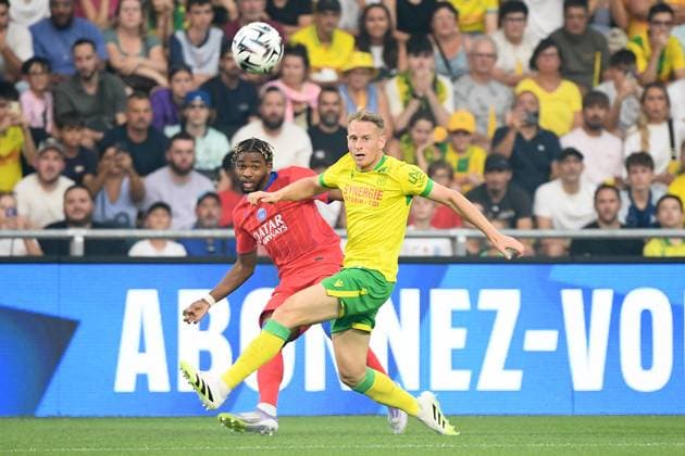 FC Nantes v Paris Saint-Germain FC - Ligue 1 McDonald s 2025 2026 03 Nicolas COZZA (fcn) - 49 Ibrahim MBAYE (psg) during the Ligue 1 McDonald s match between FC Nantes and Paris Saint-Germain FC at Stade de la Beaujoire on August 17, 2025 in Nantes, France. Nantes France  Copyright: xFEPx 776348097