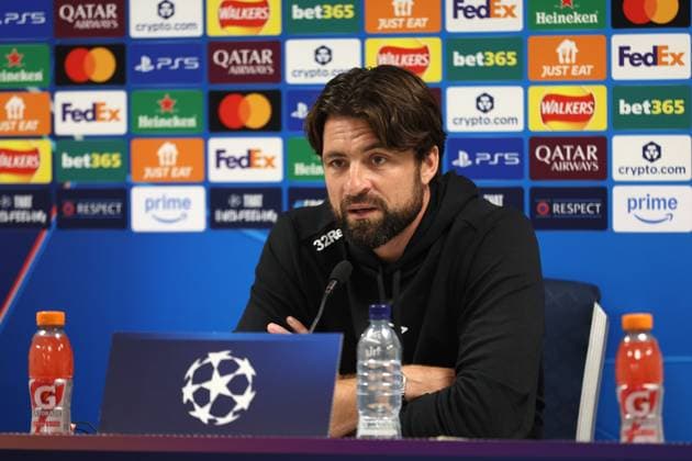 Rangers head coach Russell Martin during a press conference, PK, Pressekonferenz ahead of tomorrow s Champions League qualifying match against Club Brugge at Ibrox Stadium. Rangers Press Conference - UEFA - Champions League Qualifying Match - Ibrox Stadium, Glasgow, Lanarkshire, Scotland, UK - 18 Aug 2025Glasgow Ibrox Lanarkshire United Kingdom  Copyright: xO Rourke RangersxFC Shutterstockx 15446402ad