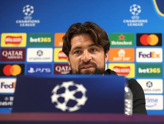Rangers head coach Russell Martin during a press conference, PK, Pressekonferenz ahead of tomorrow s Champions League qualifying match against Club Brugge at Ibrox Stadium. Rangers Press Conference - UEFA - Champions League Qualifying Match - Ibrox Stadium, Glasgow, Lanarkshire, Scotland, UK - 18 Aug 2025Glasgow Ibrox Lanarkshire United Kingdom  Copyright: xO Rourke RangersxFC Shutterstockx 15446402y