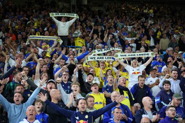 Leeds United v Everton Premier League 18 08 2025. Leeds United fans celebrate after the Premier League match between Leeds United and Everton at Elland Road, Leeds, England on 18 August 2025. Leeds Elland Road West Yorkshire England Editorial use only DataCo restrictions apply See www.football-dataco.com , Copyright: xRyanxBrownex PSI-22616-0124