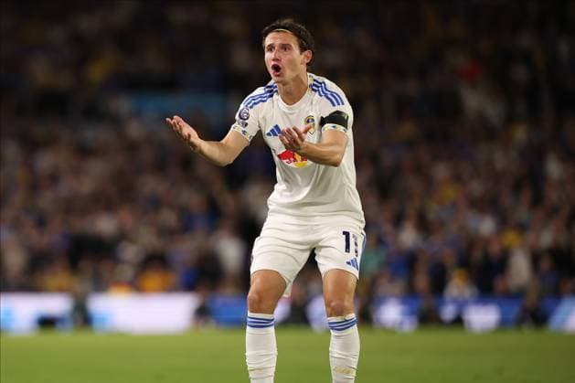 Leeds United v Everton - Premier League Brenden Aaronson of Leeds United appeals to the assistant referee during the Premier League match between Leeds United and Everton in Leeds, United Kingdom, on August 18, 2025. Leeds West Yorkshire United Kingdom  Copyright: xMIxNewsx originalFilename:fletcher-leedsuni250818_npHBH.jpg