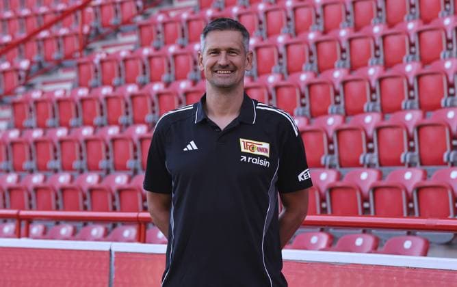 Torwarttrainer Michael Gspurning; 1.FC Union Berlin FCU Fußball 1.BL Bundesliga Porträttermin Saison 2025 2026 Headshot, Porträt, Portrait, Vorstellung, Präsentation, Pressetermin, GER 19.08.25