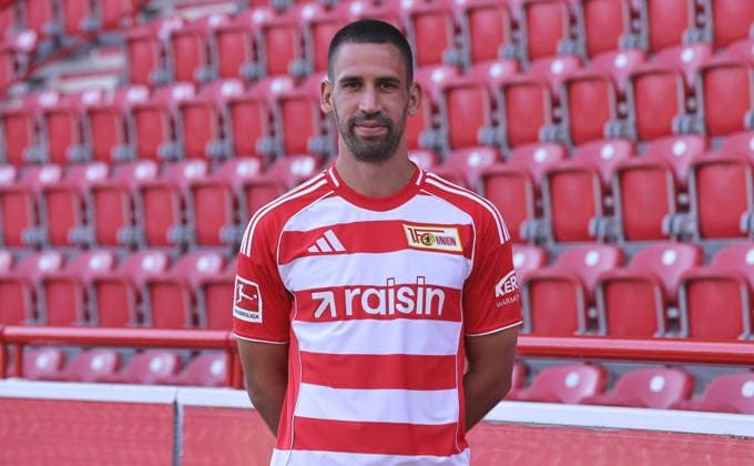 Rani Khedira; 1.FC Union Berlin FCU Fußball 1.BL Bundesliga Porträttermin Saison 2025 2026 Headshot, Porträt, Portrait, Vorstellung, Präsentation, Pressetermin, GER 19.08.25