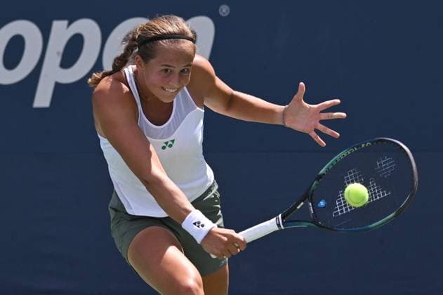 Belgian Hanne Vandewinkel pictured in action during a tennis game against Canadian Stakusic in the first round of the qualifications for the women s singles tournament of the 2025 US Open Grand Slam tennis tournament in New York City, USA, Tuesday 19 August 2025. TONYxBEHAR  x131571717x