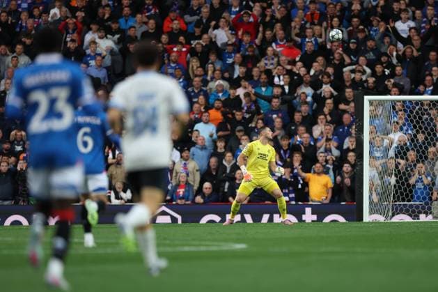 Rangers goalkeeper Jack Butland watches the ball fly over his head and into the net from Romeo Vermant of Club Brugge during the Champions League first leg play off match at Ibrox Stadium, Glasgow. Rangers v Club Brugge - UEFA - Champions League Play-offs - Ibrox Stadium, Glasgow, Lanarkshire, Scotland, UK - 19 Aug 2025Glasgow Ibrox Lanarkshire United Kingdom  Copyright: xO Rourke RangersxFC Shutterstockx 15447857p