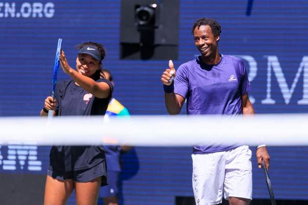 August 19, 2025, Flushing Meadows, New York, USA: Naomi Osaka and Gael Monfils cheer a point during a mix doubles match against Caty McNally and Lorenzo Musetti at the 2025 US Open at USTA Billie Jean King National Tennis Center on Tuesday August 19, 2025 in the Flushing neighborhood of the Queens borough of New York City. JAVIER ROJAS PI Flushing Meadows USA - ZUMAp124 20250819_zaa_p124_006 Copyright: xJavierxRojasx
