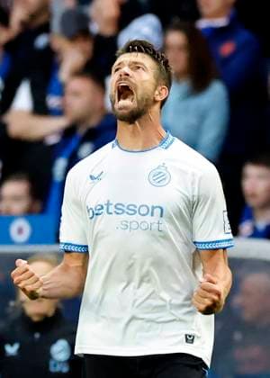 Rangers v Club Brugge UEFA Champions League Brandon Mechele of Club Brugge celebrates scoring his teams third goal during the UEFA Champions League Play-off First Leg match at Ibrox Stadium, Glasgow UK Newspapers OUT Copyright: xFredxPalmerx FIL-22118-0069