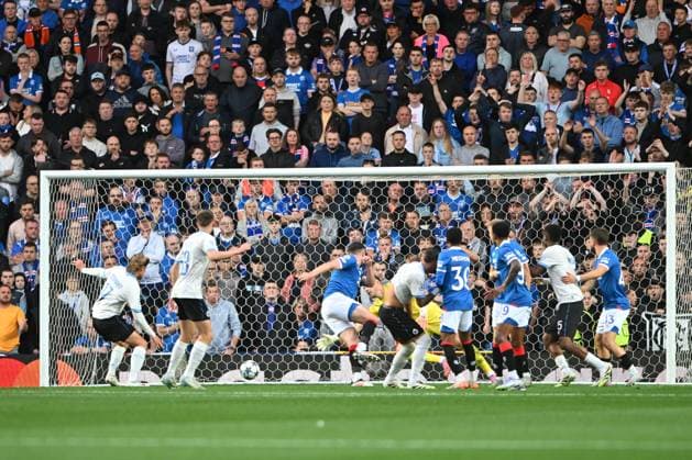 Rangers v Club Brugge UEFA Champions League Jorne Spileers of Club Brugge scores his sides second goal of the match during the UEFA Champions League Play-off First Leg match at Ibrox Stadium, Glasgow UK Newspapers OUT Copyright: xJamiexJohnstonx FIL-22119-0050