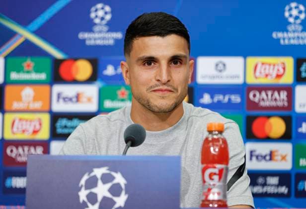 Basel, Switzerland - August 19, 2025: Play-offs UEFA Champions League press conference, PK, Pressekonferenz FCB Basel - FC Copenhagen with Norwegian Player Mohamed Amine Elyounoussi Play-offs UEFA Champions League in Basel