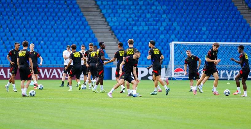 Basel, Switzerland - August 19, 2025: Play-offs UEFA Champions League press conference, PK, Pressekonferenz FCB Basel - FC Copenhagen and Training Session Play-offs UEFA Champions League in Basel