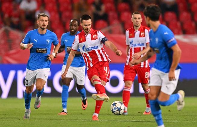 CRVENA ZVEZDA vs PAFOS MIRKO IVANIC, football player of Crvena zvezda, during the UEFA Champion League match against Pafos, at Stadium Rajko Mitic. Belgrade, 19.08.2025. photo: MN Press photo FOOTBALL, UEFA CHAMPION LEAGUE QUALIFICATIONS MATCH, CRVENA ZVEZDA, RED STAR, PAFOS Belgrade Stadium Rajko Mitic Serbia Copyright: xMarkoxMetlas xMNxPressx