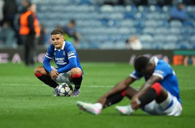 Max Aarons of Rangers looks dejected at full-time. Final score Rangers 1 Club Brugge 3. Rangers v Club Brugge, UEFA Champions League, Play-Off Round, First Leg, Football, Ibrox Stadium, Glasgow, Scotland, UK - 19 Aug 2025Glasgow Ibrox Stadium Scotland United Kingdom EDITORIAL USE ONLY No use with unauthorised audio, video, data, fixture lists, club league logos or live services. Online in-match use limited to 120 images, no video emulation. No use in betting, games or single club league player publications. Copyright: xStuartxWallace Shutterstockx 15446679dp