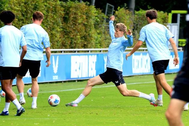 DEU, DFL, 2. FBL Hertha BSC, Training, 20.08.2025, Sportforum, Berlin, DEU, DFL, 2. FBL Hertha BSC, Training, im Bild Luca Schuler (Hertha BSC Berlin 18) DFL - regulations prohibit any use of Photographs as image sequences and or quasi-video