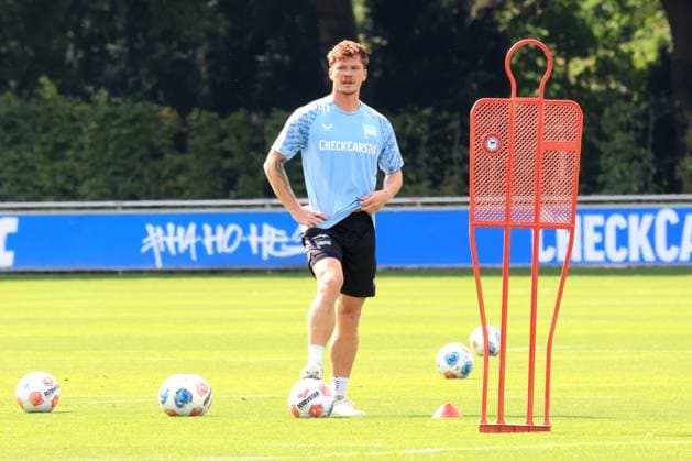 DEU, DFL, 2. FBL Hertha BSC, Training, 20.08.2025, Sportforum, Berlin, DEU, DFL, 2. FBL Hertha BSC, Training, im Bild Sebastian Groenning (Hertha BSC Berlin 17) DFL - regulations prohibit any use of Photographs as image sequences and or quasi-video