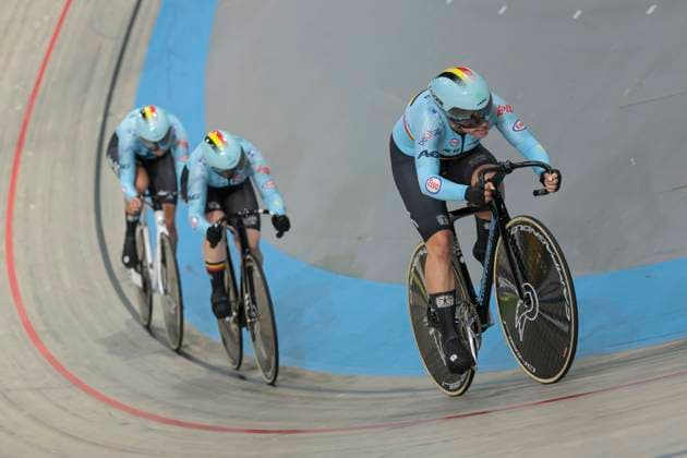 2025 UCI Junior Track World Championships Picture by Alex Whitehead SWpix.com - 20 08 2025 - Cycling - 2025 UCI Junior Track World Championships - Omnisport, Apeldoorn, Netherlands - Women Team Sprint Qualifying - Julie Geers (Belgium), Lore Wolfs (Belgium), Zita Gheysens (Belgium) Copyright: x xSWpix.comx(t axPhotographyxHubxLtd)xAlexxWhitehead SWpix.comx SWP-3030-0708
