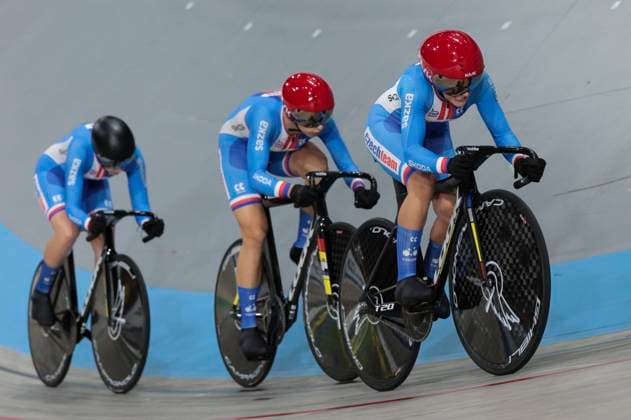 2025 UCI Junior Track World Championships Picture by Alex Whitehead SWpix.com - 20 08 2025 - Cycling - 2025 UCI Junior Track World Championships - Omnisport, Apeldoorn, Netherlands - Women Team Sprint Qualifying - Ema BeneÅ¡ova (Czechia), Katerina Fojtu (Czechia), KristÃ½na Krupalova (Czechia) Copyright: x xSWpix.comx(t axPhotographyxHubxLtd)xAlexxWhitehead SWpix.comx SWP-3030-0709
