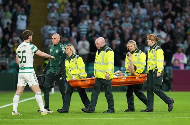 Alistair Johnston of Celtic is carried off the pitch on a stretcher injured and substituted for Anthony Ralston of Celtic. Celtic v Kairat Almaty, UEFA Champions League, Play-Off Round, First Leg, Football, Celtic Park, Glasgow, Scotland, UK - 20 Aug 2025Glasgow Celtic Park Scotland United Kingdom EDITORIAL USE ONLY No use with unauthorised audio, video, data, fixture lists, club league logos or live services. Online in-match use limited to 120 images, no video emulation. No use in betting, games or single club league player publications. Copyright: xStuartxWallace Shutterstockx 15446684am