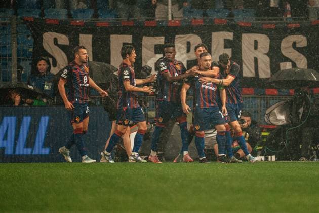 20.08.2025, Fussball, Herren, Champions League Playoffs, Saison 25-26, FC Basel vs FC Kopenhagen Xherdan Shaqiri (23 FC Basel) jubelt nach seinem Tor zum 1:0 St. Jakob-Park, Basel, Schweiz