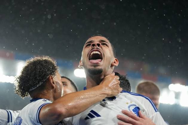 Gabriel Pereira (FC Kopenhagen, F.C. Kobenhavn, 05) Torjubel, Emotionen, Torschuss, Abschluss, Torerfolg, Tor, Treffer , Schweiz, Fussball, UEFA Champions League , Play-off Hinspiel, 2025 26, FC Basel vs. FC Kopenhagen, 20.08.2025, St. Jakob-Park, Basel, Schweiz Basel St. Jakob-Park Basel-Stadt Schweiz Copyright: xArnexAmbergx