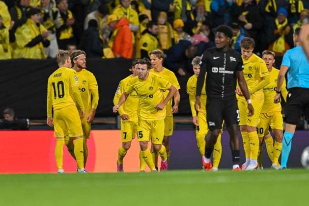 SOCCER - UEFA CL, Bodo vs Sturm BODO,NORWAY,20.AUG.25 - SOCCER - UEFA Champions League, play off, FK Bodo Glimt vs SK Sturm Graz. Image shows the rejoicing of Bodo Glimt.  GEPAxpictures xAvnixRetkoceri
