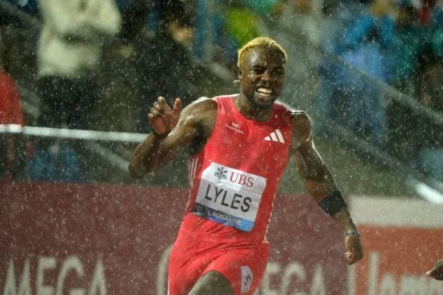 Leichtathletik , Athletissima Lausanne, Wanda Diamond League Lausanne 2025, Stade Olympique de la Pontaise Lausanne, 100m Männer, 100m Men , Noah Lyles USA *** Athletics , Athletissima Lausanne, Wanda Diamond League Lausanne 2025, Stade Olympique de la Pontaise Lausanne, 100m Men, 100m Men , Noah Lyles USA