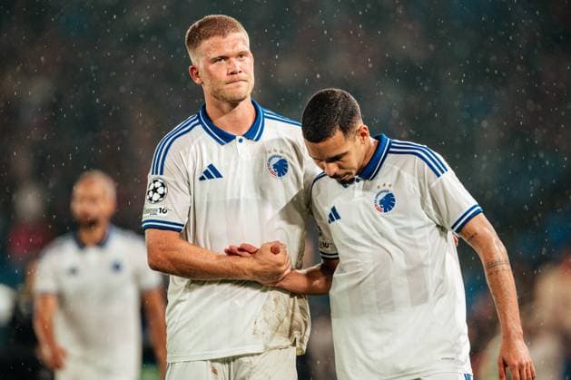 20.08.2025, Fussball, Herren, Champions League Playoffs, Saison 25-26, FC Basel vs FC Kopenhagen Andreas Cornelius (14 FC Kopenhagen) und Gabriel Pereira (5 FC Kopenhagen) St. Jakob-Park, Basel, Schweiz