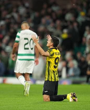 Ricardinho of Kairat Almaty celebrates the 0-0 final score as the full-time white blows. Celtic v Kairat Almaty, UEFA Champions League, Play-Off Round, First Leg, Football, Celtic Park, Glasgow, Scotland, UK - 20 Aug 2025Glasgow Celtic Park Scotland United Kingdom EDITORIAL USE ONLY No use with unauthorised audio, video, data, fixture lists, club league logos or live services. Online in-match use limited to 120 images, no video emulation. No use in betting, games or single club league player publications. Copyright: xStuartxWallace Shutterstockx 15446684dp