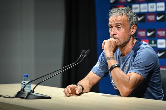 PSG presser before facing ANGERS SCO - FA Paris Saint-Germain’s head coach Luis Enrique speaks during a press conference, PK, Pressekonferenz following a training session at the PSG Campus on August 21, 2025, before the French L1 football match between Paris Saint-Germain and Angers SCO at the Parc des Princes stadium in Paris on August 22, 2025. Photo by Firas Abdullah ABACAPRESS.COM Paris Île-de-France France  Copyright: xAbdullahxFiras ABACAx