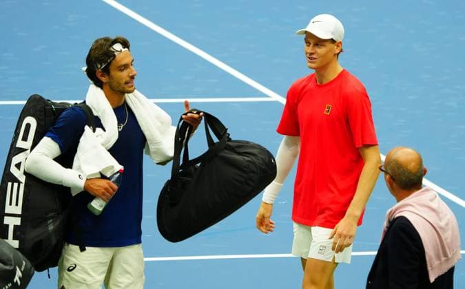Jannik Sinner and Lorenzo Musetti 2025 US Open, Thursday Previews, USTA Billie Jean King National Tennis Center, New York, USA - 21 Aug 2025New York Flushing Meadows  Copyright: xJavierxGarcia Shutterstockx 15450990ak