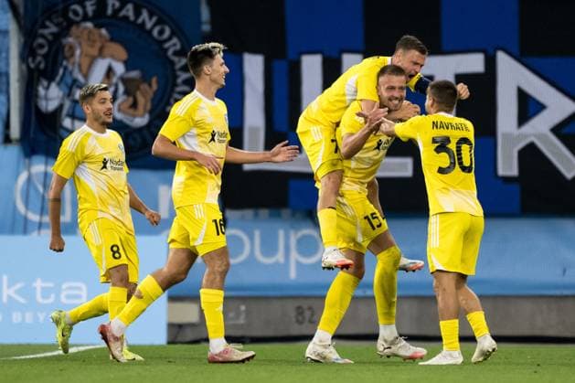 250821 Stepan Hruban of SK Sigma Olomouc celebrates after 2-1 (later disallowed for offside) during the first leg UEFA Europa League playoff football match between Malmö FF and SK Sigma Olomouc on August 21, 2025 in Malmö. Photo: Petter Arvidson BILDBYRAN kod PA PA1067 fotboll football soccer fotball uefa europa league europa league malmö ff sk sigma olomouc bbeng playoff bbauto jubel Copyright: PETTERxARVIDSON BB250821PA095