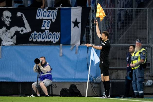 250821 Assistant referee Lasse Koslowski during the first leg UEFA Europa League playoff football match between Malmö FF and SK Sigma Olomouc on August 21, 2025 in Malmö. Photo: Petter Arvidson BILDBYRAN kod PA PA1067 fotboll football soccer fotball uefa europa league europa league malmö ff sk sigma olomouc bbeng playoff Copyright: PETTERxARVIDSON BB250821PA096