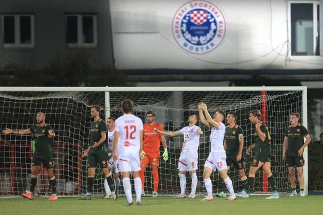 MOSTAR , 21-08-2025 , Stadium Bijeli Brijeg , season 2025 2026 , UEFA Europa League Football play off , match between Zrinjski and FC Utrecht , Picture shows referee Georgi Kabakov (BUL) Zrinjski - Utrecht  x30603099x Copyright: