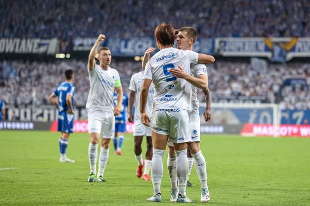 POLAND OUT !!! 2025.08.21 Poznan Pilka nozna 4 Runda Eliminacji Liga Europy Lech Poznan - KRC Genk N z Hyeongyu Oh gol radosc bramka goal celebration Foto Pawel Jaskolka PressFocus 2025.08.21 Poznan Football 4th Qualifying Round UEFA Europa League Lech Poznan - KRC Genk Credit: Pawel Jaskolka PressFocus NEWSPIX.PL --- newspix.pl 