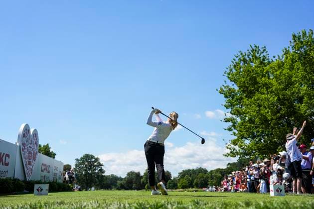 August 21, 2025, Mississauga, On, CANADA: Brooke Henderson tees off on the 11th hole in the first round of the CPKC WomenöÄÃ s Open at the Mississauga Golf and Country Club in Mississauga, Ont., Thursday, Aug. 21, 2025 Brooke Henderson  - ZUMAc35_ 20250821_zaf_c35_056 Copyright: xThomasxSkrljx