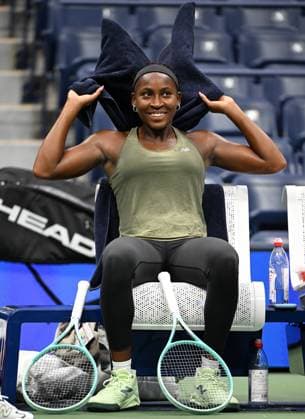 FLUSHING NY- AUGUST 21: Coco Gauff is seen on the practice court on Arthur Ashe Stadium at the USTA Billie Jean King National Tennis Center on August 21, 2025 in Flushing Queens. Copyright: xmpi04x