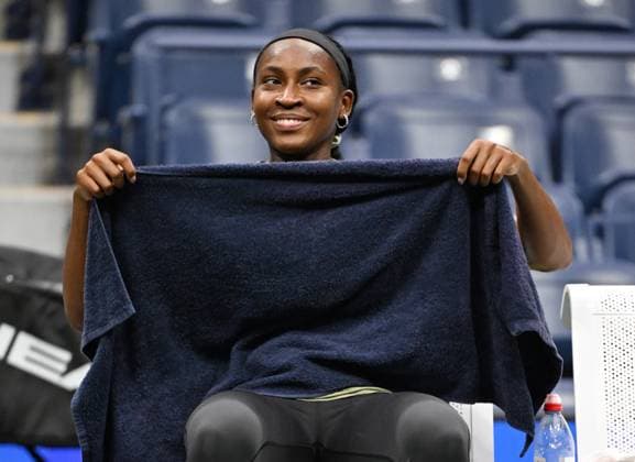 FLUSHING NY- AUGUST 21: Coco Gauff is seen on the practice court on Arthur Ashe Stadium at the USTA Billie Jean King National Tennis Center on August 21, 2025 in Flushing Queens. Copyright: xmpi04x