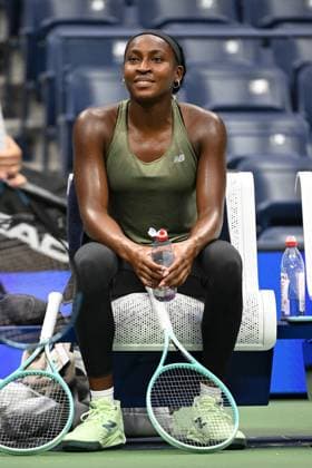 FLUSHING NY- AUGUST 21: Coco Gauff is seen on the practice court on Arthur Ashe Stadium at the USTA Billie Jean King National Tennis Center on August 21, 2025 in Flushing Queens. Copyright: xmpi04x