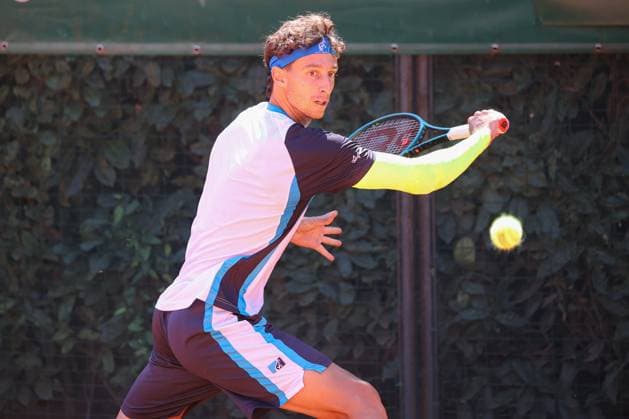 Francesco Forti (ITA) during M25 ITF Lesa Cup, International Tennis match in Lesa, Italy, August 22 2025  Copyright: xRobertaxCorradin IPAxSportx xipa-agency.netx xx IPA_62966695 IPA_Agency_IPA62966695
