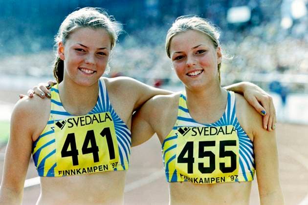 970830 Friidrott, Finnkampen: Jenny Kallur och Susanna Kallur, Sverige. *** 970830 Athletics, Finnkampen Jenny Kallur and Susanna Kallur, Sweden  Copyright: BILDBYRAN BB970830BB024