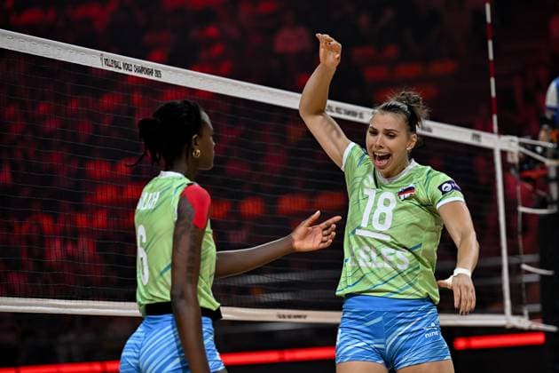 USA v Slovenia - FIVB Women s Volleyball World Championship, WM, Weltmeisterschaft NAKHON RATCHASIMA, THAILAND - AUGUST 22: Sasa Planinsec (18) of Slovenia celebrates after a point during FIVB Women s Volleyball World Championship volleyball match between USA and Slovenia at Korat Chatchai Hall in Nakhon Ratchasima, Thailand on August 22, 2025. Mustafa Hatipoglu Anadolu Nakhon Ratchasima Thailand. Editorial use only. Please get in touch for any other usage.  Copyright: x2025xAnadoluxMustafaxHatipoglux