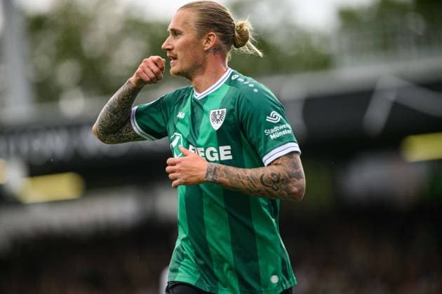 MUNSTER, GERMANY - 22 AUGUST, 2025: Marvin Schulz, goal, The football match of 2.Bundesliga SC Preussen Munster 1. FC Nurnberg at LVM-Preussenstadion  Copyright: xVITALIIxKLIUIEVx