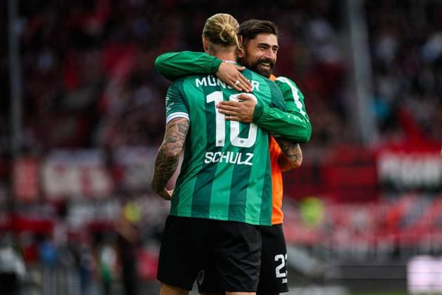 MUNSTER, GERMANY - 22 AUGUST, 2025: Marvin Schulz, goal, The football match of 2.Bundesliga SC Preussen Munster 1. FC Nurnberg at LVM-Preussenstadion  Copyright: xVITALIIxKLIUIEVx