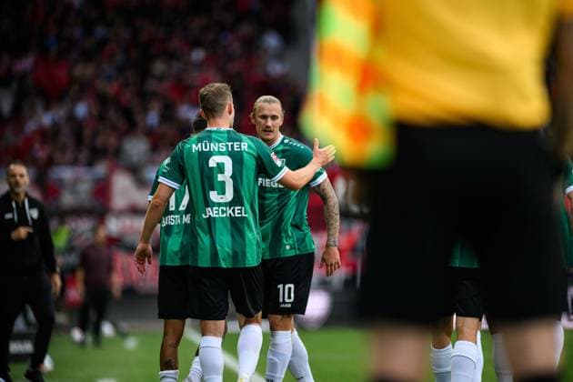 MUNSTER, GERMANY - 22 AUGUST, 2025: Paul Jaeckel, Marvin Schulz, The football match of 2.Bundesliga SC Preussen Munster 1. FC Nurnberg at LVM-Preussenstadion  Copyright: xVITALIIxKLIUIEVx