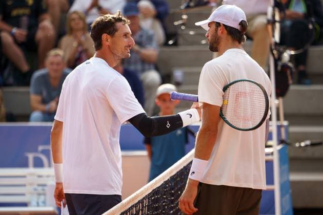 ATP50 Challenger Schwaben Open, Augsburg, 22.08.2025 Alexander Ritschard (SUI; Switzerland) und Henri Squire (GER; Germany) nach dem Match ATP50 Challenger Schwaben Open, Augsburg, 22.08.2025 Copyright: xBEAUTIFULxSPORTSx Pajonkx