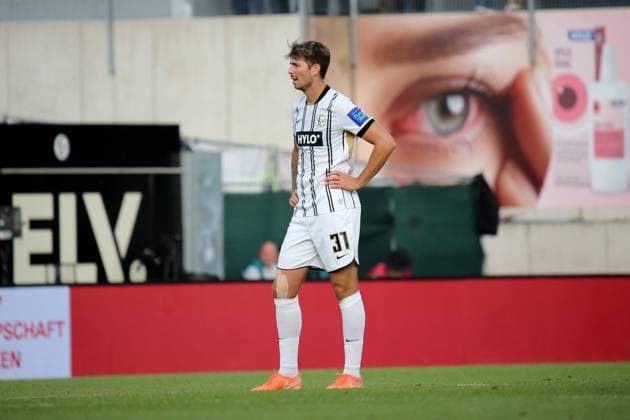 22.08.2025, xmohx, Fussball 2.Bundesliga, SV Elversberg - 1.FC Kaiserslautern v.l. Maximilian Rohr (SV Elversberg) (DFL DFB REGULATIONS PROHIBIT ANY USE OF PHOTOGRAPHS as IMAGE SEQUENCES and or QUASI-VIDEO) Elversberg