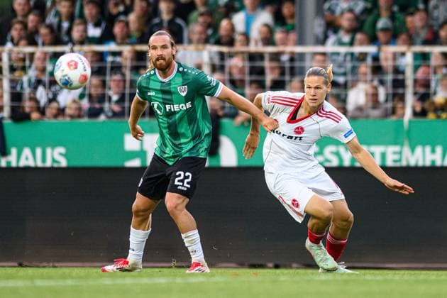 MUNSTER, GERMANY - 22 AUGUST, 2025: Artem Stepanov, Jannis Heuer, The football match of 2.Bundesliga SC Preussen Munster 1. FC Nurnberg at LVM-Preussenstadion  Copyright: xVITALIIxKLIUIEVx